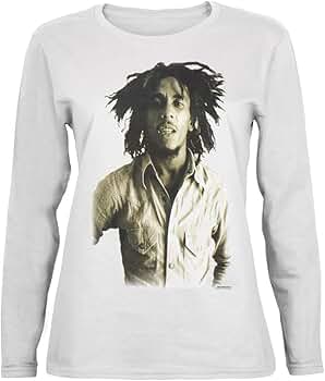 Bob Marley - Womens Sepia Juniors Long Sleeve Small White at